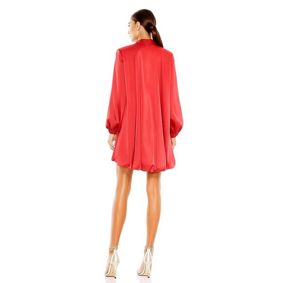 NWT Mac Duggal High Neck Long Sleeve Bubble Hem Dress Coral 2 #9862 - Picture 4 of 8